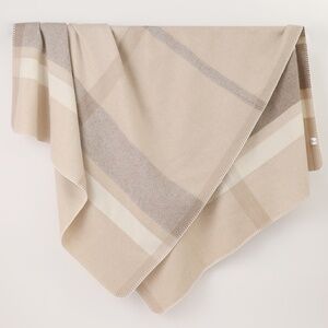 Cream Tan Plaid Wool Throw Blanket - Ultra Soft Wool